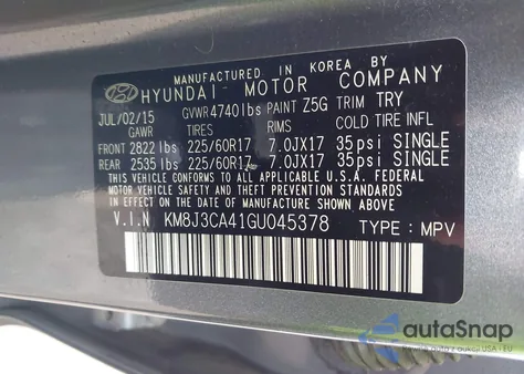 2016 Hyundai Tucson Se из США, поврежденный, VIN KM8J3CA41GU045378